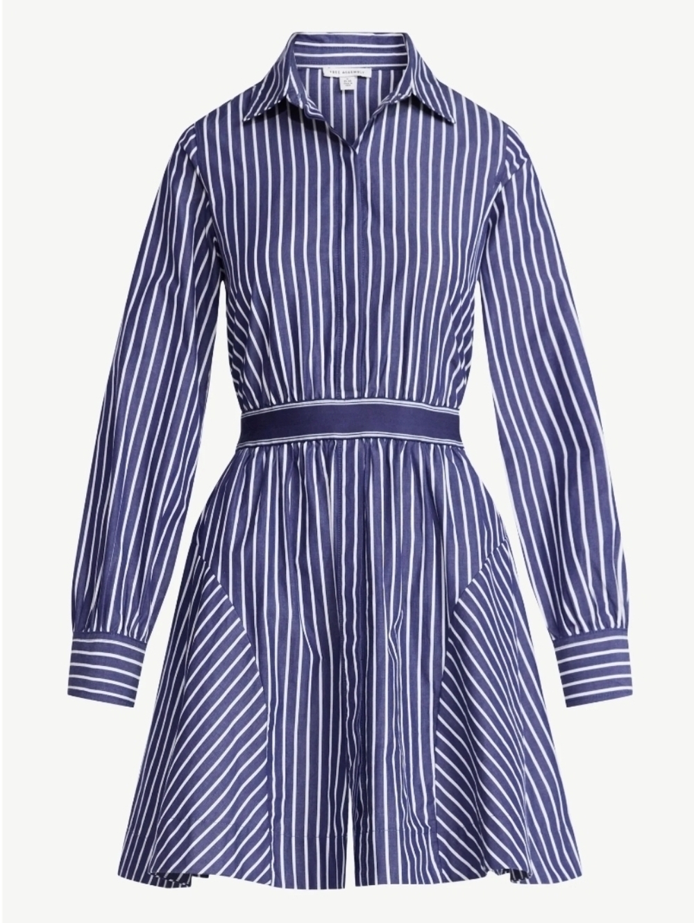 Free Assembly Women’s Shirt Dress L 12/14 Blue Stripped Cotton Long Sleeve NEW